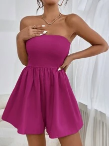 SHEIN Essnce Women's Solid Color Pocketed Casual Cami Romper - Red Violet - View 5