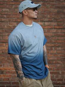 DAZY 渐变蓝色男士 T 恤，休闲简约设计，适合日常穿着，夏季 - 藍色 - 查看 5