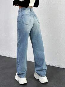 EURMUSE WOMEN LOW WAIST STRAIGHT JEANS - Light Wash - View 2