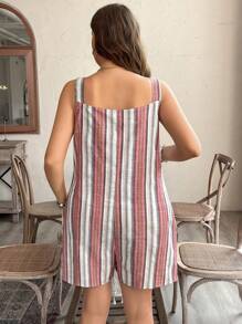 SHEIN LUNE Plus Size Summer Casual Holiday Striped Pocket Romper
