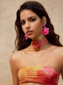 SHEIN VCAY Women's Casual Minimalist Fashion Flower Design Daily Wear Earrings For Valentine's Day,Mom,Mother,Mother's Day,Gift - Hot Pink - View 6