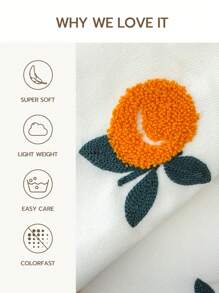 1pc Orange Embroidered Pillow Cover, 100% Polyester, Zipper Closure, No Filling, Suitable For Living Room, Bedroom And Dining Room Decor - Multicolor - View 2