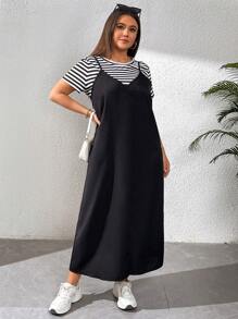 SHEIN Essnce 大码女式休闲西装，两件套细肩带连衣裙，两件套女式夏季西装，演唱会服装，外出服装，乡村演唱会服装，夏季服装 - 黑色 - 查看 6