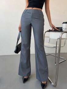 Siren Gaze 女士低腰修身喇叭裤烟管裤知性时尚博主风裤子女士办公室通勤裤复古别致女裤 - 灰色 - 查看 8