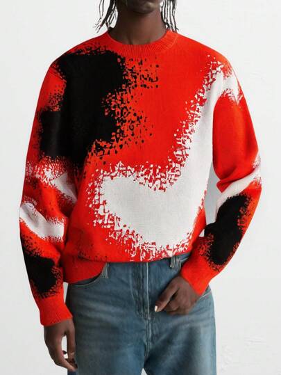 Street Life Suéter de punto de cuello redondo para hombre con jacquard de corazón y puntos de sésamo