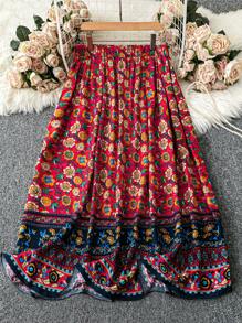 SHEIN LUNE Plus Size Women Boho Floral Print Skirt