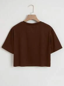 INAWLY Camiseta corta sólida - Café integral - Ver 2