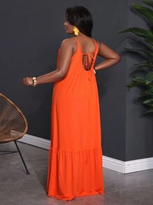 Slaydiva Plus Size Women Western Wear 2025 New Rave Easter Outfit Old Money Style Country Concert Going Out Festival Tropical Vacation Summer Casual Simple All-Match Sexy Camisole Plus Size A-Line Dress - Orange - View 2