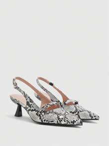 CUCCOO BIZCHIC Women's Spring/Summer New Strap Buckle Hollow Pointed Stiletto Mid Heel Commuting Practical Black & White Snake Print PU Leather Pumps Spring Shoes Spring Break Easter For Christmas Spring Shoes Fall Shoes - Multicolor - View 7