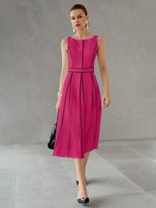 MOTF PREMIUM 对比滚边连衣裙 - 玫紅色 - 查看 3