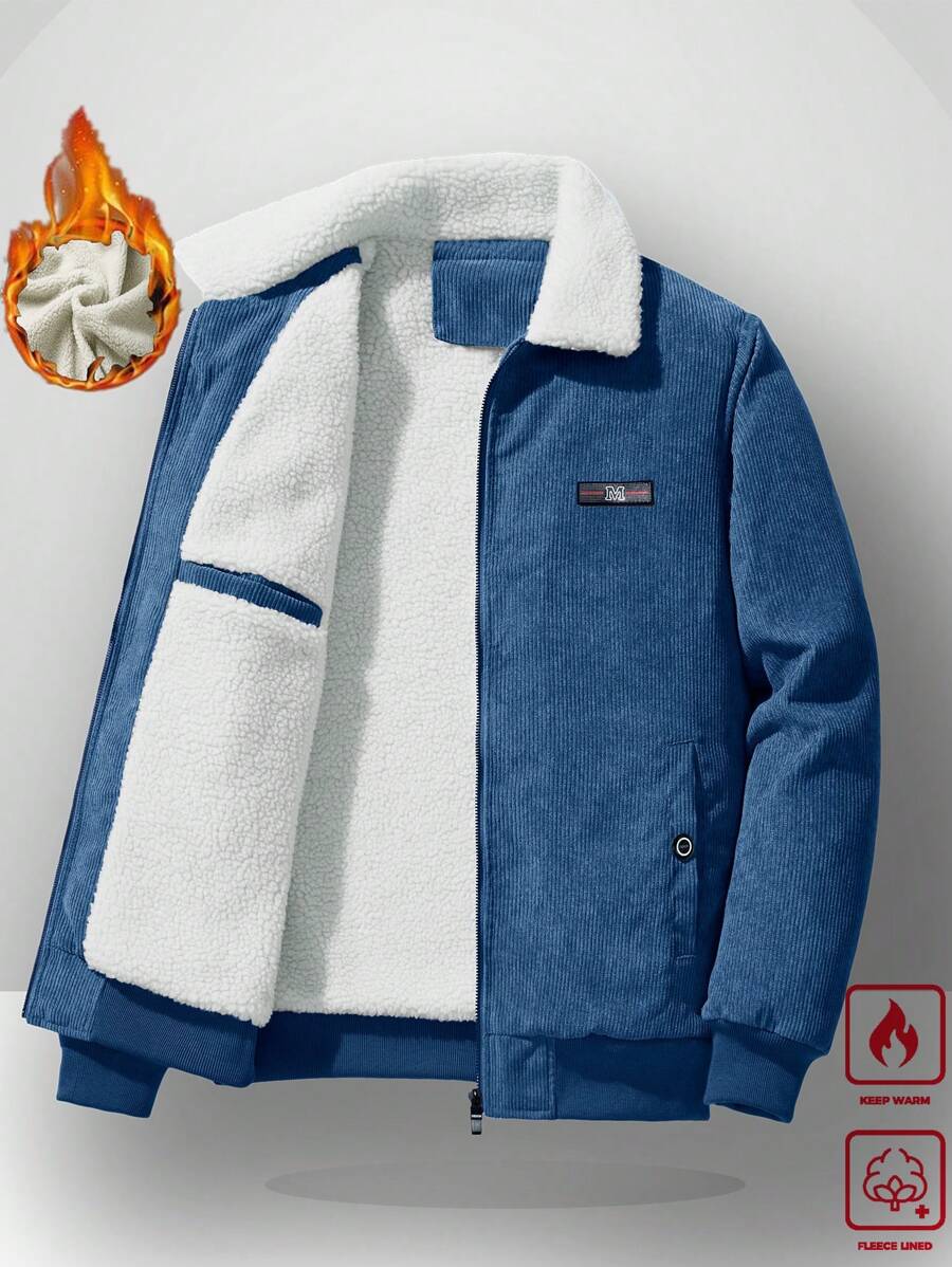 Manfinity Homme 男士长袖灯芯绒加厚保暖外套，秋冬款 - 淺藍色 - 查看 1