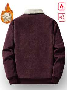 Manfinity Homme Men's Long Sleeve Loose Fit Corduroy Patch Detailed Thermal Lined Jacket, For Fall Winter, Grunge - Burgundy - View 2