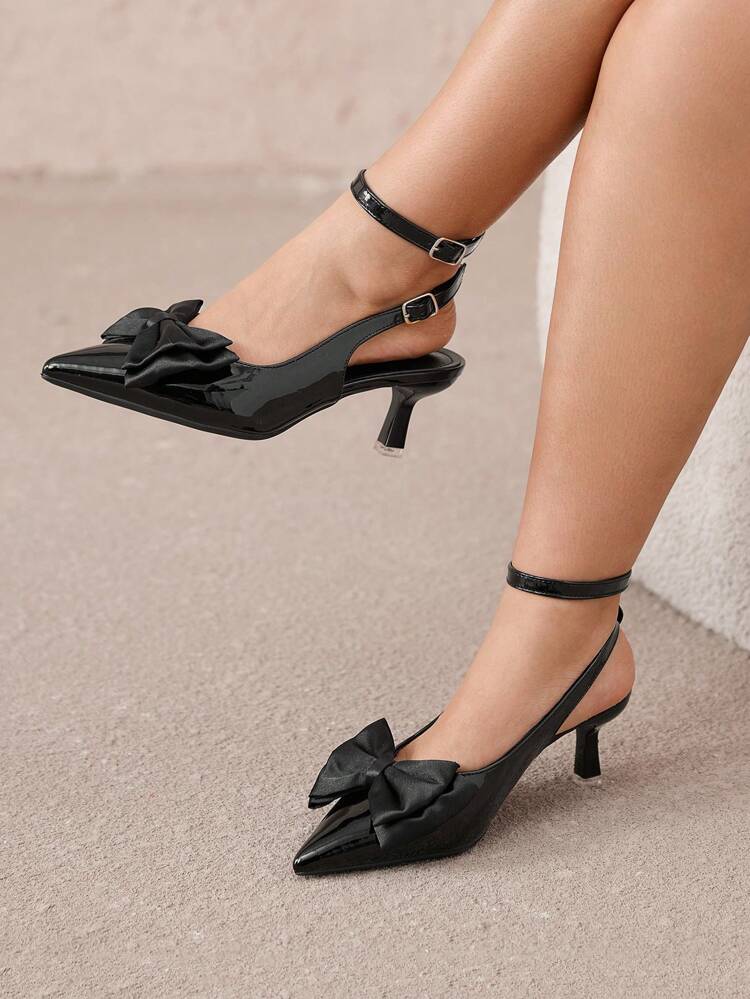 CUCCOO CURVES Wide Fit, High Heel, Pointed Toe Buckle Decor Slingback Pumps Spring Shoes Spring Break Easter