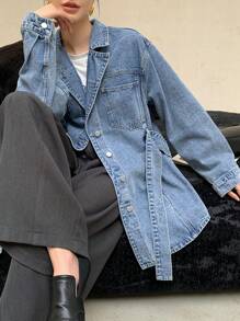 DAZY 女式前扣长袖口袋简约休闲牛仔夹克