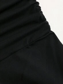 Sweetra Y2K 性感褶皱抹胸休闲 U 领纽扣连体裤 - 黑色 - 查看 4