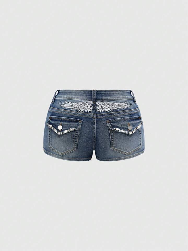 ROMWE Grunge Punk Y2K Ultra Super Low Waist Mini Denim Shorts With