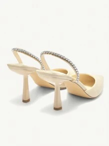 CUCCOO CHICEST Apricot Color Rhinestone Embellished High Heel Pumps, Sexy Elegant Casual Party Date Wedding Occasion Shoes For Women Spring Shoes Spring Break Easter Prom Heels