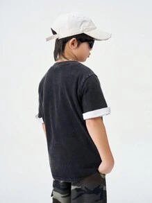 SHEIN Teenager Solid Color Versatile Crew Neck Casual Short Sleeve T-Shirt - Black - View 2