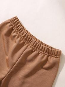 SHEIN Baby Boys Simple Solid Color Splicing Round Neck Short Sleeve Top & Shorts 2 Pieces Set - Apricot - View 4