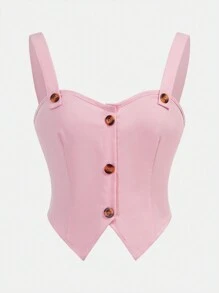 Sparklyn 2pcs/Set Teen Girl Elegant Casual Pink Outfit, Includes Pink Cami Top And Wide Leg Pants, Suitable For Daily Wear, Travel Or Holiday,Holiday,Summer,Travel - Pink - View 3