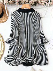 EMERY ROSE Plus Striped Print Button Detail Blouse Fall Cloth For Women - Black and White - View 2