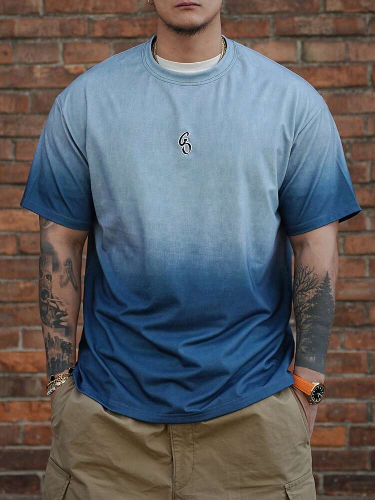 Gradient Blue Men's T-Shirt, Casual Minimalist Design For Everyday Wear, Summer
