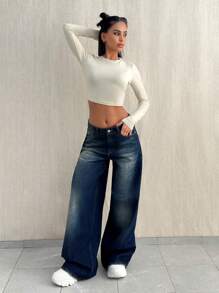 EURMUSE LOW RISE LOOSE FIT STREET STYLE JEAN - Medium Wash - View 4