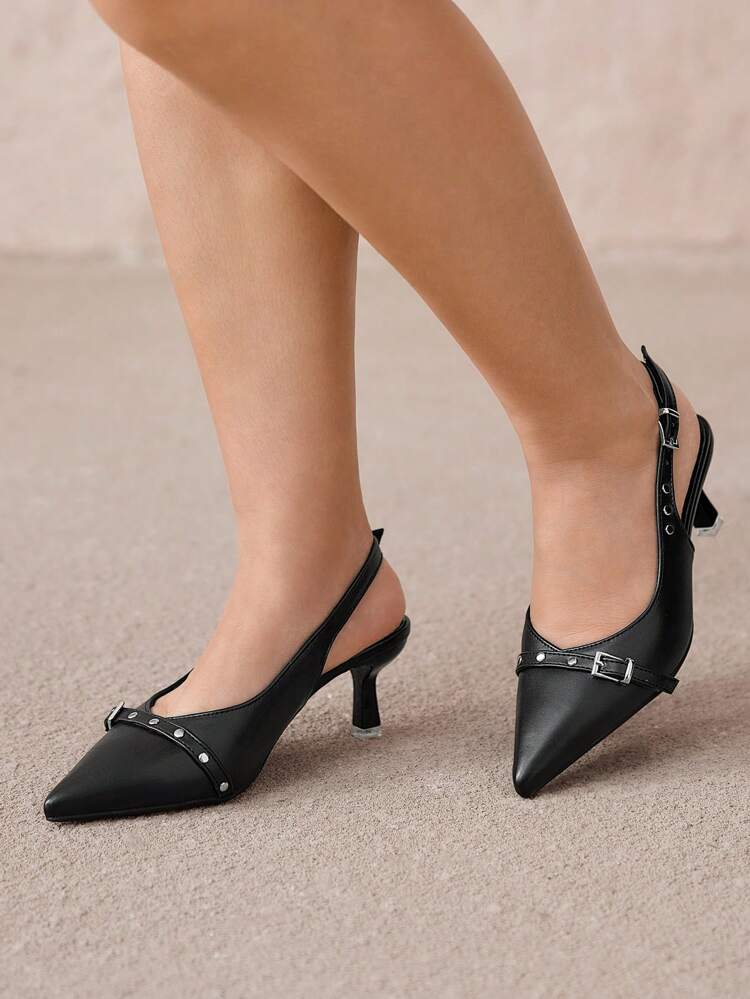 CUCCOO CURVES Plus Size Wide Fit Pointed Toe Slingback Pumps With Strap Detail Valentine Day