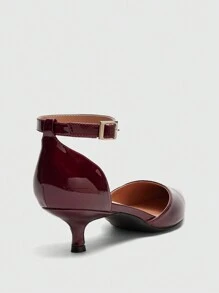 CUCCOO BIZCHIC Women's Point Toe Burgundy Kitten Heel Simple Commuter Pumps, Elegant High Heels For Spring Casual, Commute, Wedding Spring Shoes Spring Break Easter - Burgundy - View 8