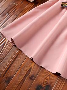 SHEIN Tween Girls Puff Sleeve Geometric Belt Cinched Waist A-Line Dress