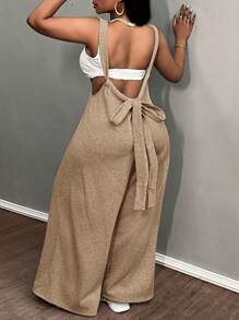 Slaydiva Plus Size Khaki Solid Color Elastic Waist Wide Leg Casual Palazzo Pants,Flowy Pants