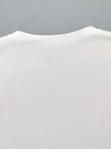 SHEIN Set de 2 piezas con top casual de manga corta con cuello redondo y estampado de letras, y pantalones largos para adolescentes chicas