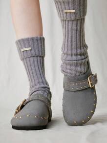 Solecia Women's Casual Flat Shoes With Adjustable Buckle Rivet Design - Grey - View 10