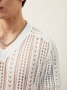 Manfinity CasualKnits Men's Solid Color Hollow V-Neck Long Sleeve Casual Sweater - Multicolor - View 2