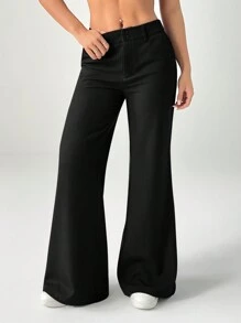 SHEIN PETITE New Style Autumn Winter Low-Waist Casual Personalized Suit Trousers - Black - View 1