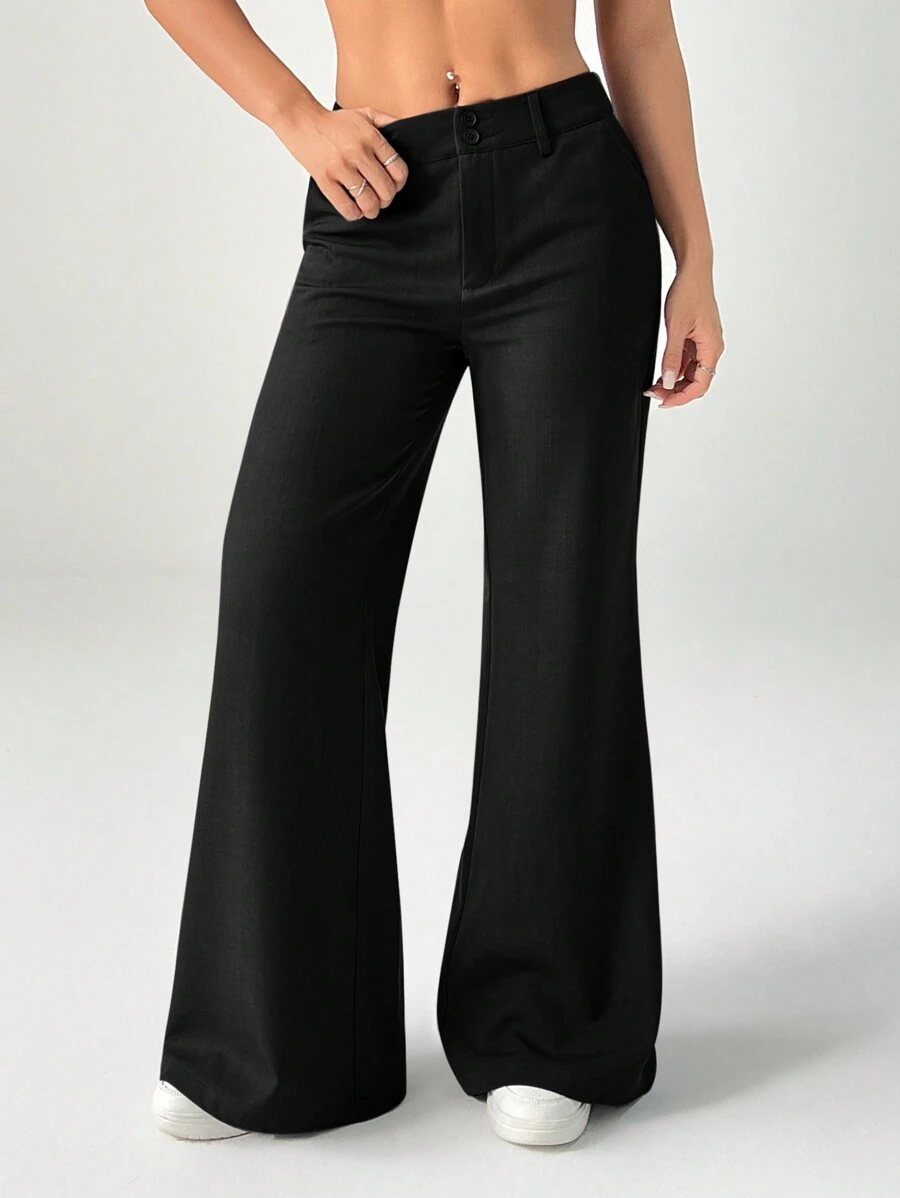 SHEIN PETITE New Style Autumn Winter Low-Waist Casual Personalized Suit Trousers - Black - View 1