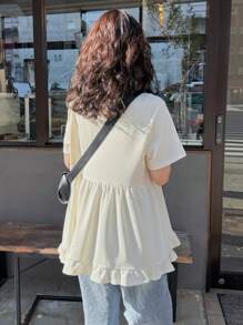 FRIFUL 女士奶油白色心形图案T恤，夏季女士甜美风格，娃娃装上衣