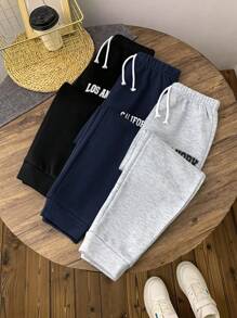 SHEIN Essnce 女式前系带口袋字母印花休闲运动裤 - 藏蓝色 - 查看 13