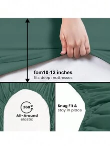 1pc Solid Color Fitted Sheet, Mattress Protector, Mattress Cover, Deep Pocket Fitted Sheet, Soft & Breathable, Fits Various Bed Sizes - Twin, Full, Queen, King, Essential Bedding For Home & Dorm - Dark Green - View 5