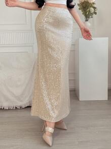 DAZY Saia Sereia Elegante de Cor Sólida com Lantejoulas, Festa de Formatura, Luxo, Ano Novo, Fantasia Feminina - Prata - Visão 3