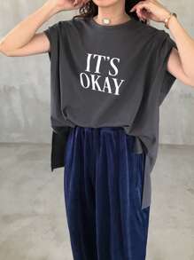 FRIFUL 女士字母印花圆领蝙蝠袖休闲 T 恤