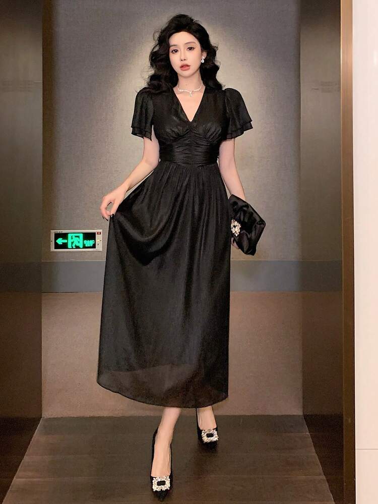 Special Occasion Midi Dress With Deep V Neck And Waist Definition Design For Women Prom Dress Sundress Elegant Women Dresses