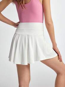 CourtClass Shorts tipo media enagua informal de unicolor, falda de tenis para prevenir destellos - Blanco - Ver 2