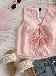 Soleia 女士休闲系带纹理面料背心 - 粉色 - 查看 5
