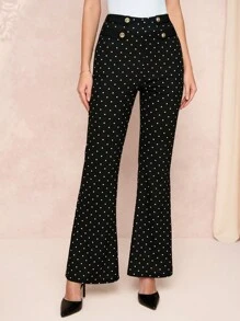 SHEIN Clasi 双排扣波点优雅女士长裤，情人节 - 黑與白 - 查看 7