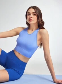 Lifespree Women Solid Color Raglan Sleeve Seamless Sports T-Shirtworkout Tank Top