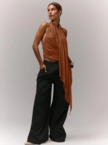 MUSERA Áo cổ cao, kiểu dáng rủ mềm mại, phong cách mùa hè Ibiza, boho, thanh lịch, đi nghỉ mát, lễ hội mùa xuân, kỳ nghỉ boho. - Cà phê nâu - Xem 3