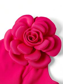 Ellevyn 2 pezzi Completo elegante da donna con top e pantaloni, decorazione floreale 3D, volant asimmetrico, colore tinta unita, San Valentino - Fucsia - Visualizzare 8