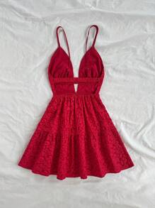 Soleia Women's Valentine's Day Sexy Spaghetti Strap A-Line Backless Red Dress, Bachelorette Outfit