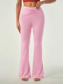 Hanevo Quần legging xòe nhún bèo màu hồng cho nữ - Hồng - Xem 4